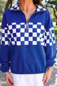 End Zone Checkered Pullover- Blue - Jess Lea Boutique