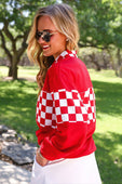 End Zone Checkered Pullover- Red - Jess Lea Boutique
