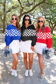 End Zone Checkered Pullover- Red - Jess Lea Boutique