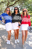 End Zone Checkered Pullover- Red - Jess Lea Boutique