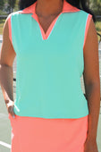 Everyday Polo Tank- Mint/Coral - Jess Lea Boutique