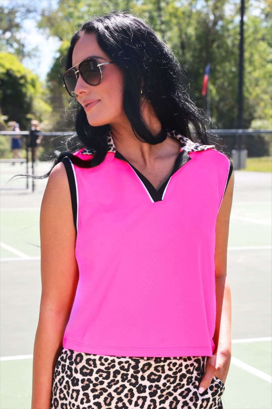 Everyday Polo Tank- Neon Pink Safari Chic - Jess Lea Boutique