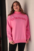 Vibrant pink extrovert mock neck pullover with long sleeves and fits size turtleneck sweatshirt design