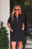 Ezra Textured Zipper Dress- Black - Jess Lea Boutique