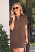 Ezra Textured Zipper Dress- Chocolate - Jess Lea Boutique