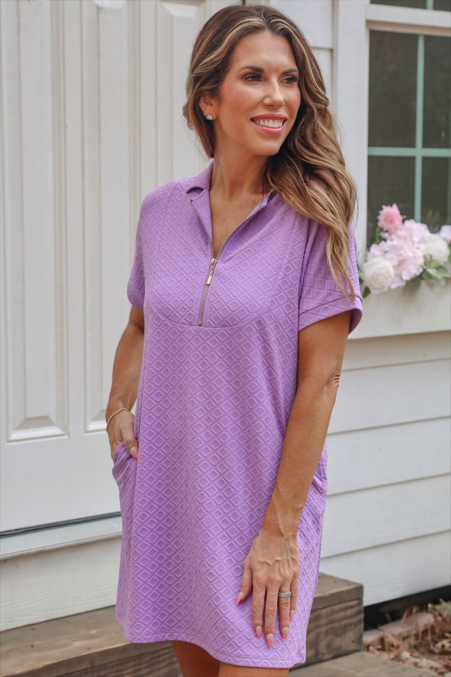Ezra Textured Zipper Dress Lavender - Jess Lea Boutique