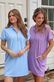 Ezra Textured Zipper Dress Light Blue - Jess Lea Boutique