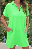 Ezra Textured Zipper Dress- Lime Green - Jess Lea Boutique