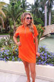 Ezra Textured Zipper Dress- Neon Orange - Jess Lea Boutique