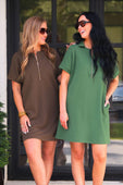 Ezra Textured Zipper Dress- Olive - Jess Lea Boutique