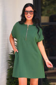 Ezra Textured Zipper Dress- Olive - Jess Lea Boutique