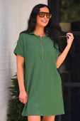 Ezra Textured Zipper Dress- Olive - Jess Lea Boutique