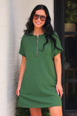 Ezra Textured Zipper Dress- Olive - Jess Lea Boutique