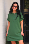 Ezra Textured Zipper Dress- Olive - Jess Lea Boutique