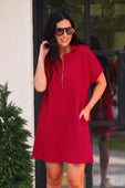 Ezra Textured Zipper Dress- Red - Jess Lea Boutique