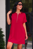 Ezra Textured Zipper Dress- Red - Jess Lea Boutique