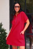 Ezra Textured Zipper Dress- Red - Jess Lea Boutique