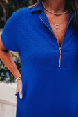 Ezra Textured Zipper Dress- Royal Blue - Jess Lea Boutique