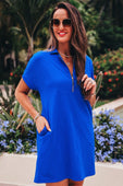 Ezra Textured Zipper Dress- Royal Blue - Jess Lea Boutique