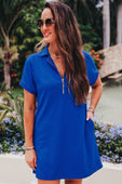 Ezra Textured Zipper Dress- Royal Blue - Jess Lea Boutique