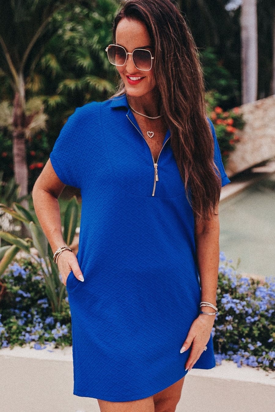Ezra Textured Zipper Dress- Royal Blue - Jess Lea Boutique