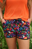 Fiesta Time Floral Everyday Shorts Black - Jess Lea Boutique