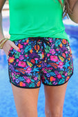 PREORDER-Fiesta Time Floral Drawstring Everyday Shorts, Black - Jess Lea Boutique