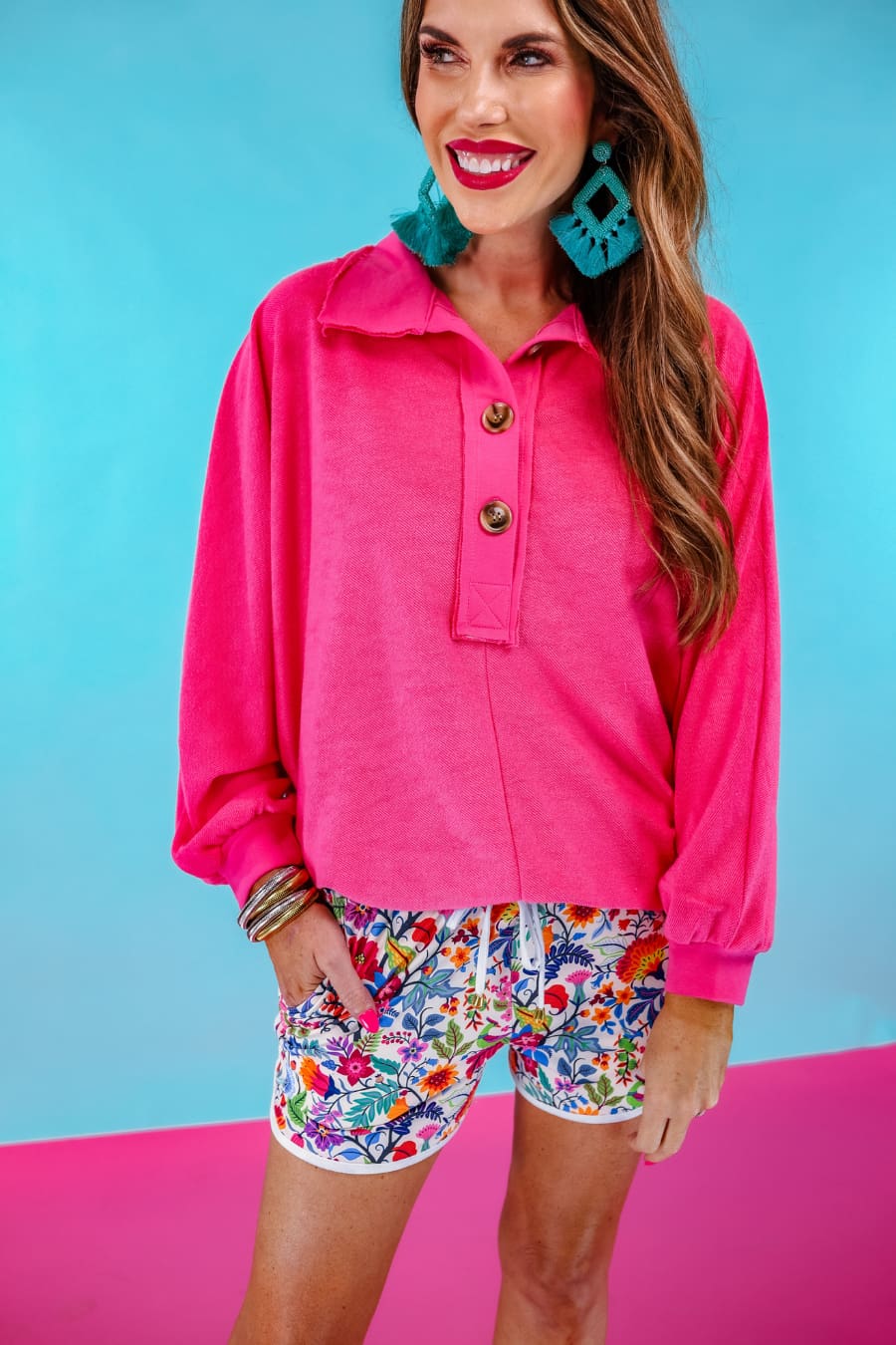 PREORDER-Fiesta Time Floral Drawstring Everyday Shorts, White - Jess Lea Boutique