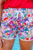 PREORDER-Fiesta Time Floral Drawstring Everyday Shorts, White - Jess Lea Boutique