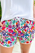 PREORDER-Fiesta Time Floral Drawstring Everyday Shorts, White - Jess Lea Boutique