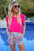 PREORDER-Fiesta Time Floral Drawstring Everyday Shorts, White - Jess Lea Boutique