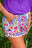Fiesta Time Floral Everyday Shorts White - Jess Lea Boutique