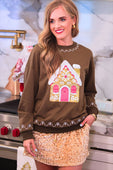 Foil Gingerbread House Pullover - Jess Lea Boutique