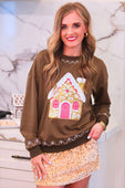 Foil Gingerbread House Pullover - Jess Lea Boutique