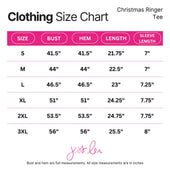 Pink-framed clothing size chart for jess lea foil gingerbread house christmas ringer tee product sizing guide