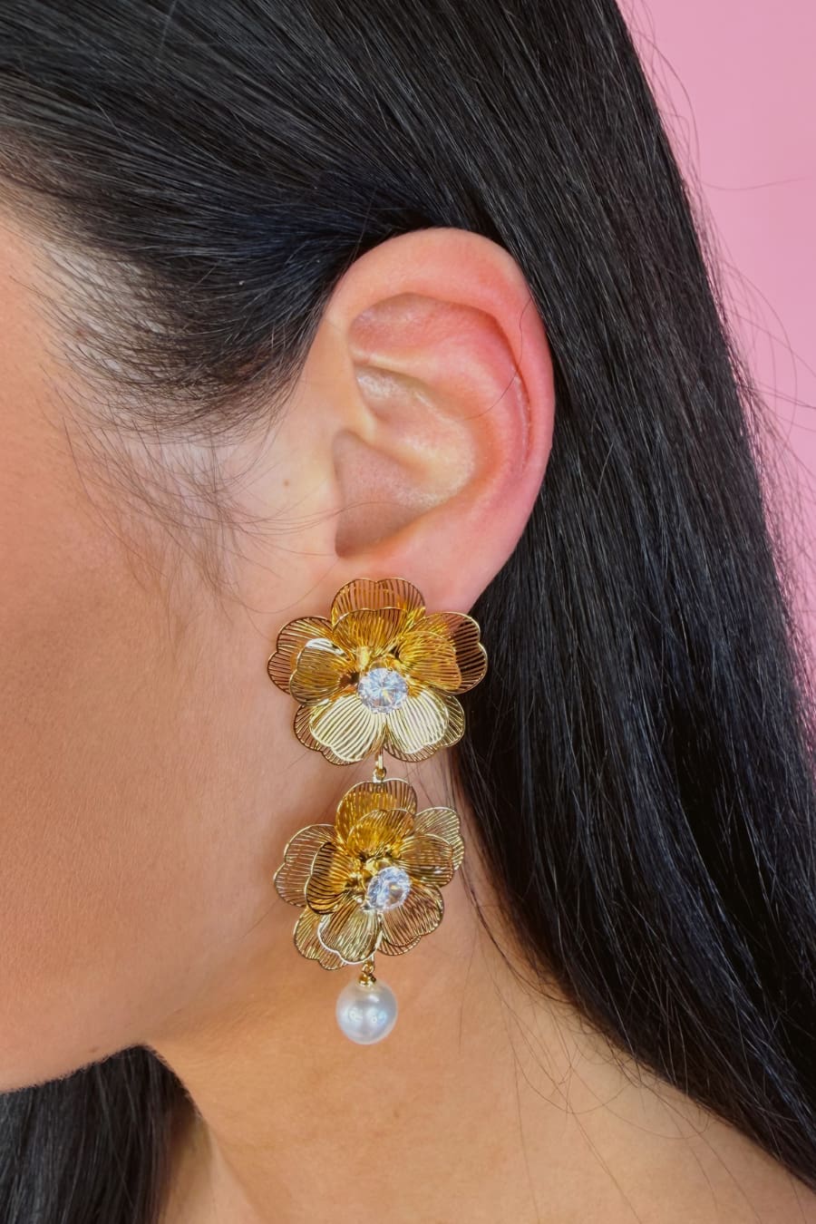 Golden Floral Drop Earrings - Jess Lea Boutique