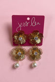 Golden Floral Drop Earrings - Jess Lea Boutique