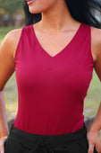 Haven V-Neck Bodysuit- Burgundy - Jess Lea Boutique