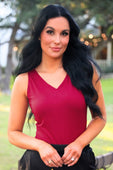 Haven V-Neck Bodysuit- Burgundy - Jess Lea Boutique