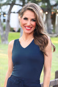 Haven V-Neck Bodysuit- Navy - Jess Lea Boutique