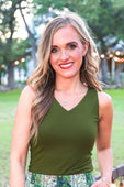 Haven V-Neck Bodysuit- Olive - Jess Lea Boutique