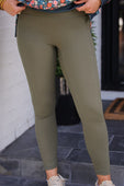 High Waisted Pocket Compression Leggings- Olive - Jess Lea Boutique