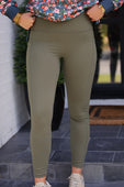 High Waisted Pocket Compression Leggings- Olive - Jess Lea Boutique