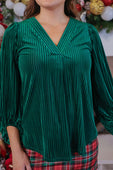 PREORDER- Ivy Velvet Textured Top- Green - Jess Lea Boutique