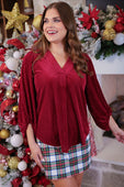 PREORDER- Ivy Velvet Textured Top- Red - Jess Lea Boutique