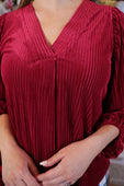 PREORDER- Ivy Velvet Textured Top- Red - Jess Lea Boutique