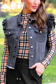 Jordan Ruffle Denim Vest- Black Denim - Jess Lea Boutique