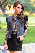 Jordan Ruffle Denim Vest- Black Denim - Jess Lea Boutique