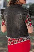 Jordan Ruffle Denim Vest- Black Denim - Jess Lea Boutique