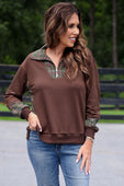 PREORDER- Juniper Plaid Pullover- Chocolate - Jess Lea Boutique